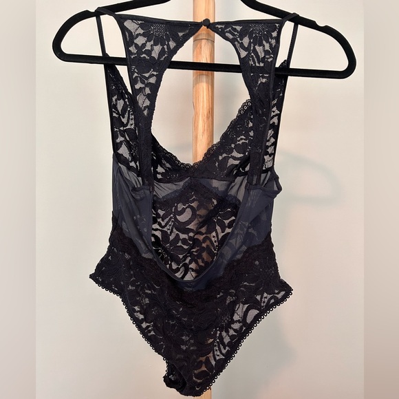 Free People Black Lace Bodysuit Womens Small Speed Date Strappy Lingerie NWT - Picture 2 of 9